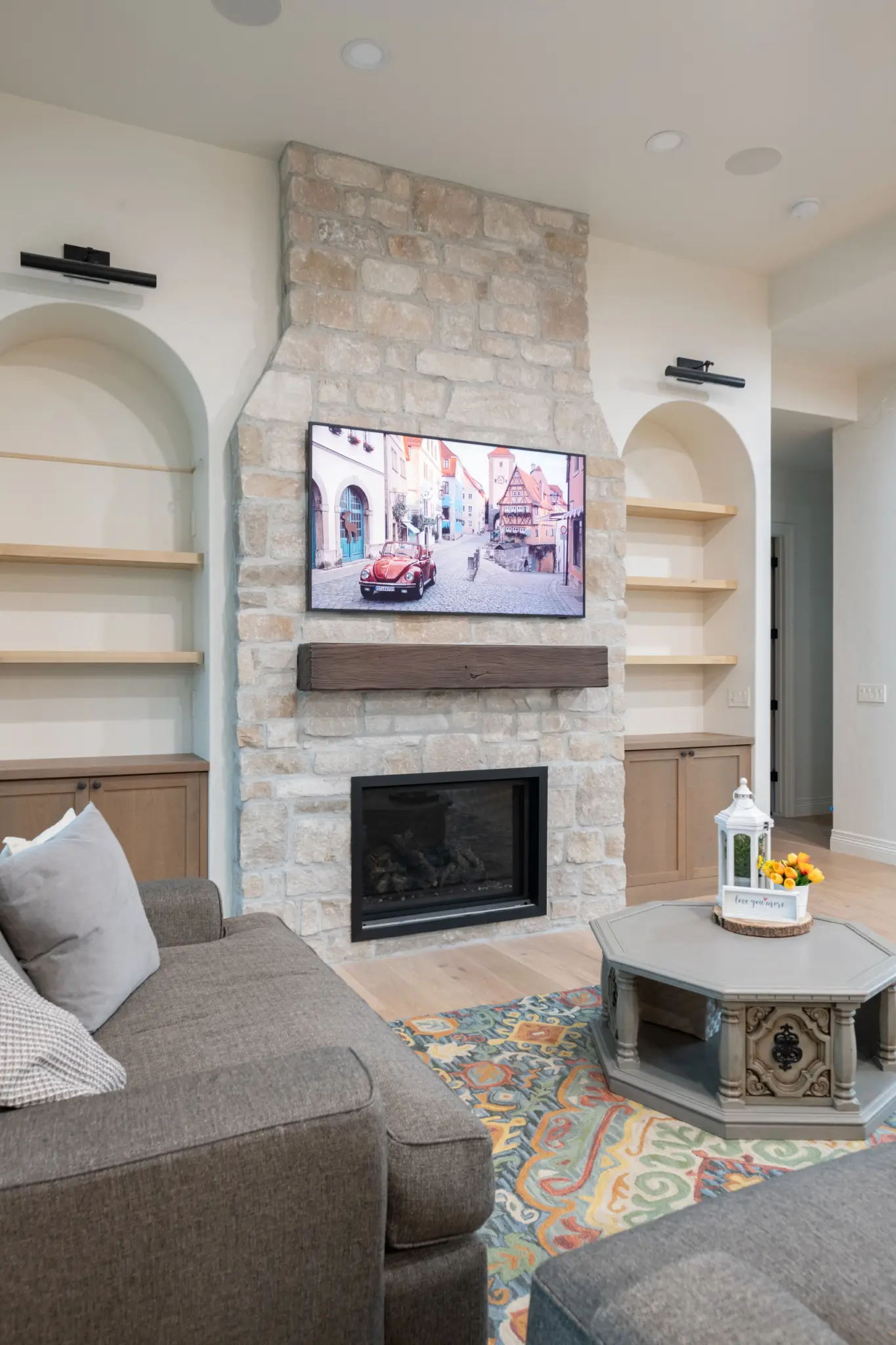 Winter Ash Real Thin Stone Veneer Fireplace