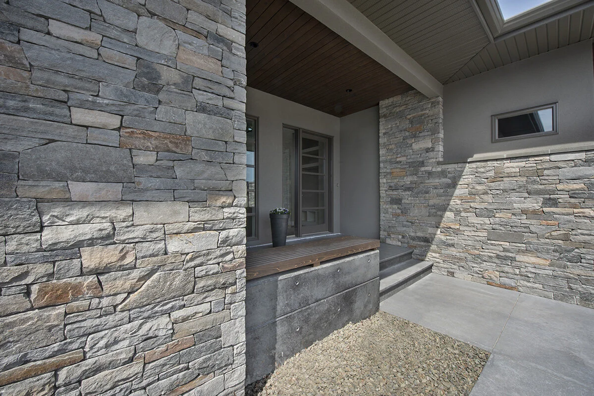 Cohasset Real Thin Stone Veneer Drystack Front Entrance Close Up