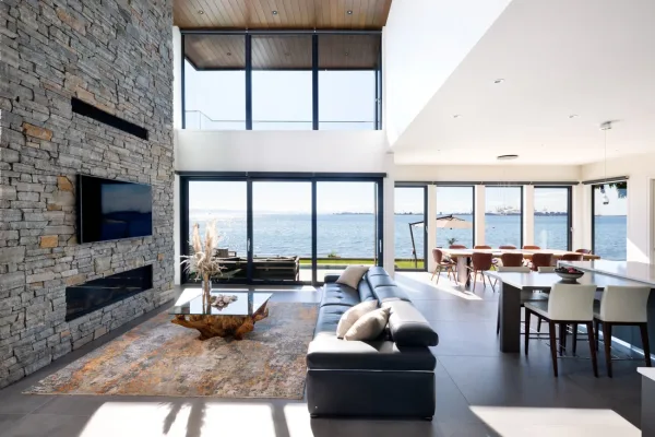 Cohasset Real Thin Stone Veneer Floor to Ceiling Fireplace