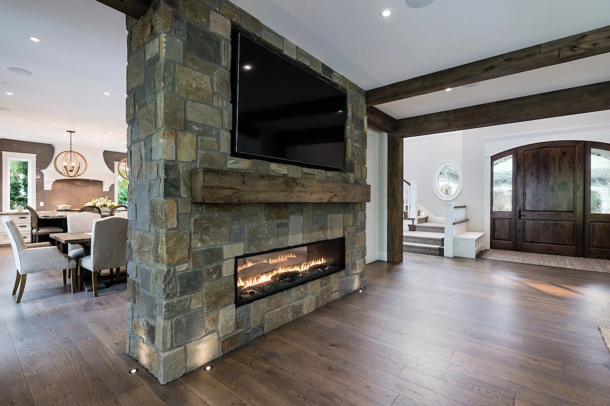 Falmouth Natural Thin Stone Veneer Double Sided Fireplace