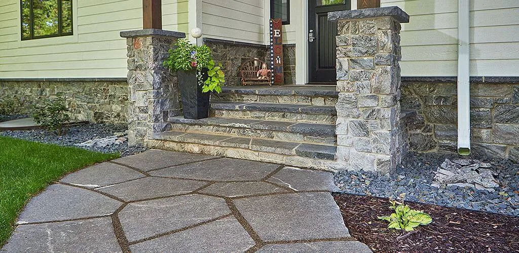 Moonlight Custom Ashlar Real Thin Stone Veneer Front Entrance