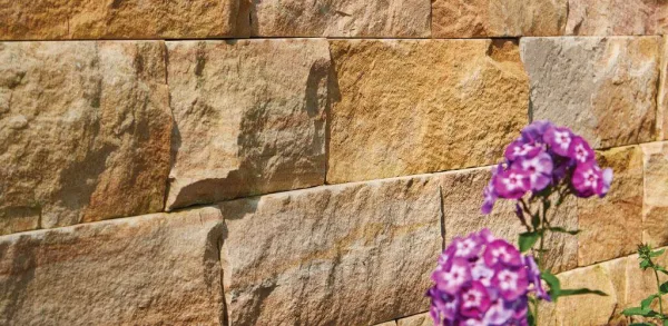 Sunset Real Stone Veneer Drystack Wall Close Up