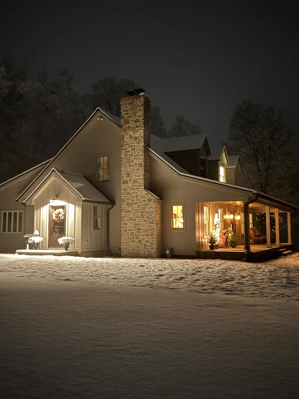 Lisbon Real Stone Veneer Exterior Chimney Winter