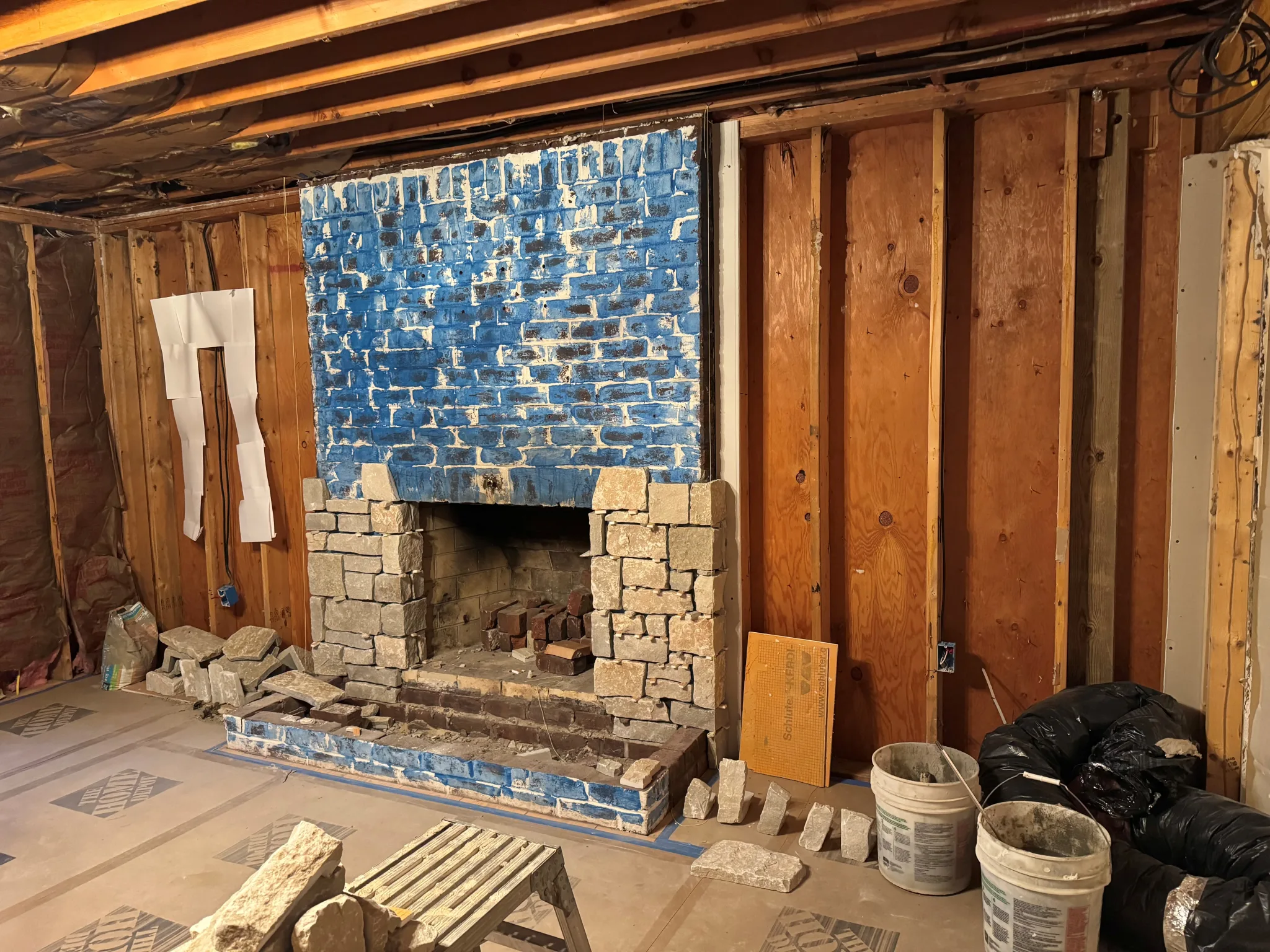 Lisbon Real Thin Stone Veneer Interior Fireplace Installation