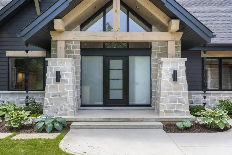 Mont Blanc Natural Stone Veneer White Mortar Front Entrance Close Up