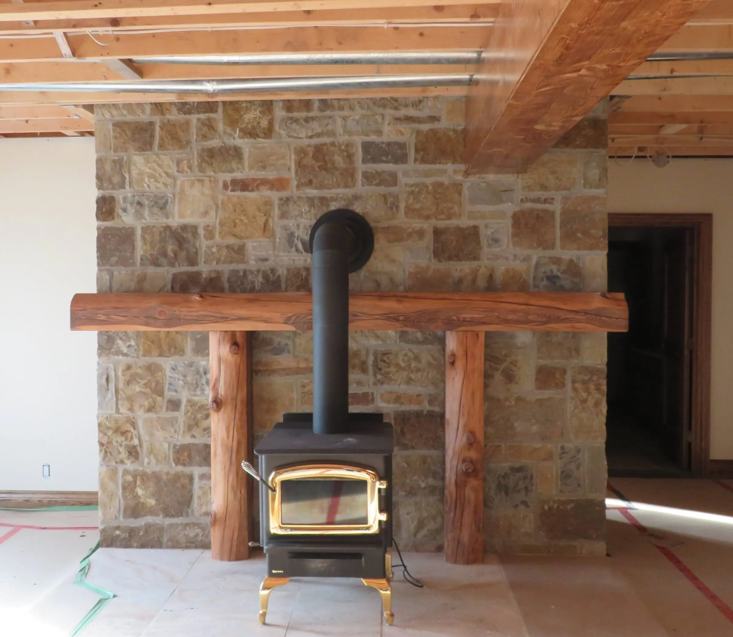 Chestnut Real Thin Stone Veneer Wood Burning Stove Surround